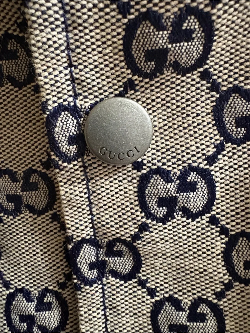 Gucci Beige and Navy GG Monogram Button-Front Shirt/Sweater
